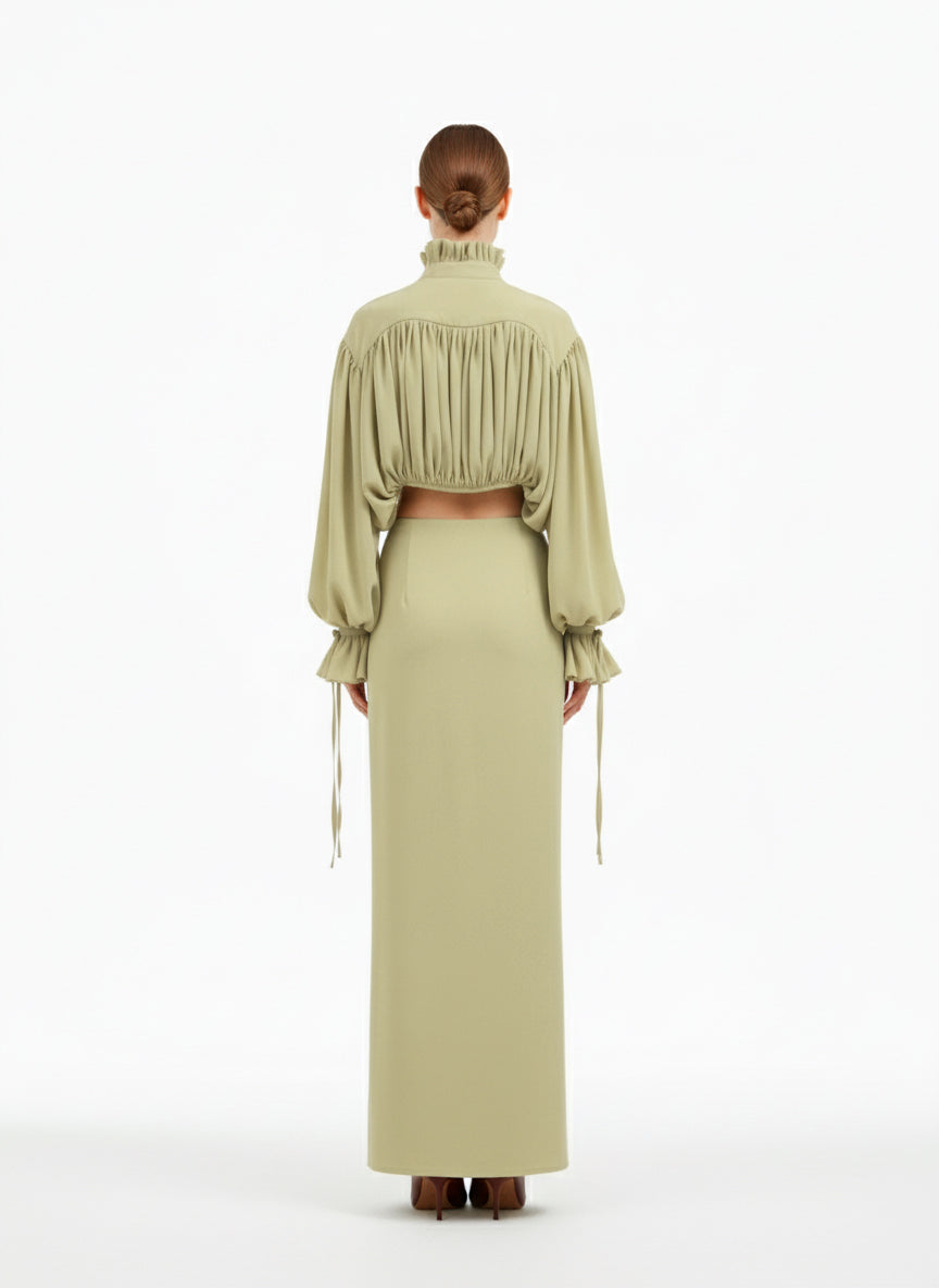 Mously Pleated Blouse Pale Lime