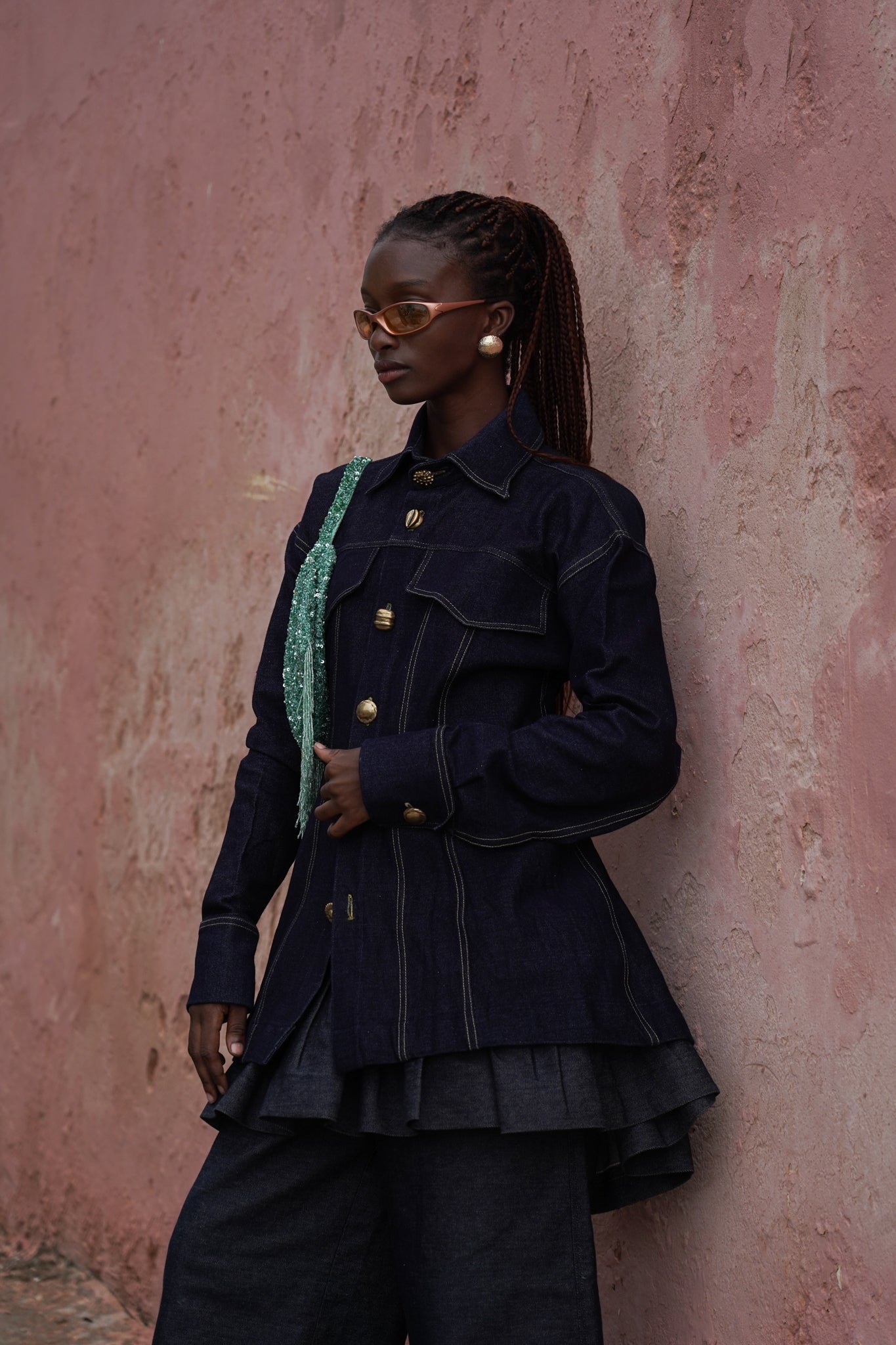 Denim Jacket with Bronze Details