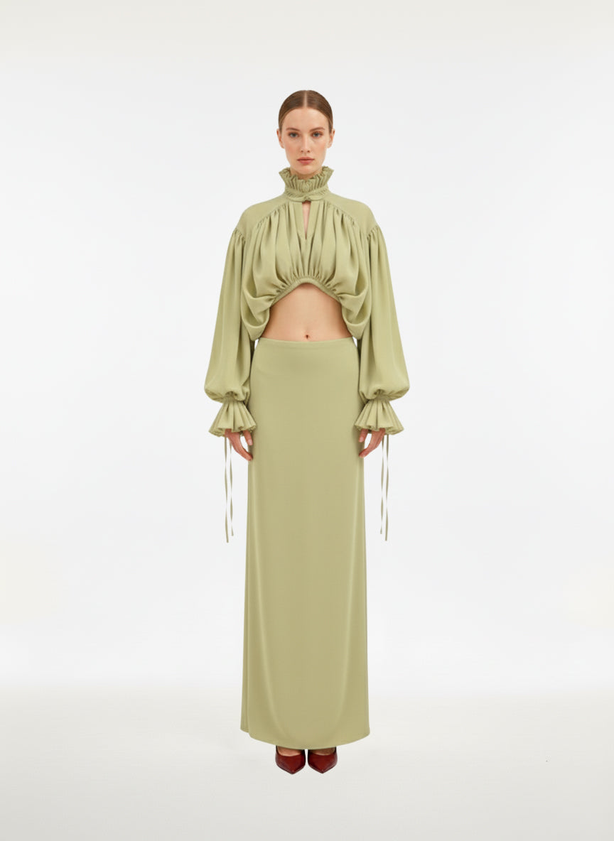 Mously Pleated Blouse Pale Lime