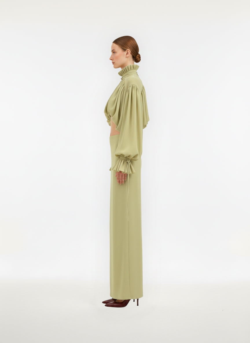 Mously Pleated Blouse Pale Lime