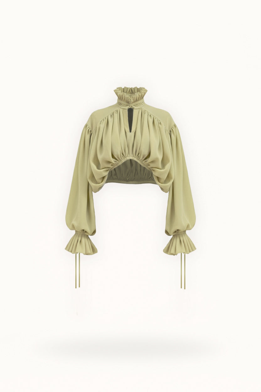 Mously Pleated Blouse Pale Lime